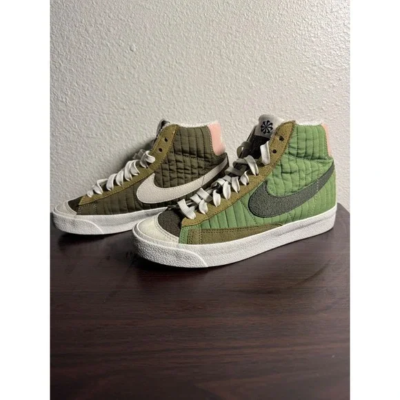 Nike Blazer Mid '77 SE Recycled Olive Green Pink Quilt GS US 4.5Y fits like 6.5w - Picture 2 of 9